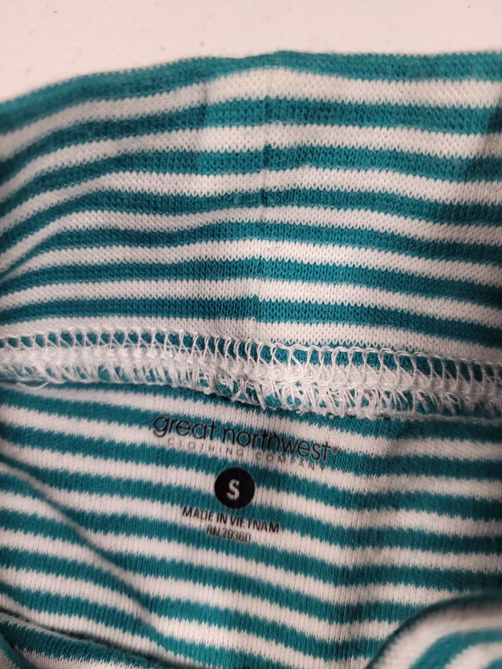 Great Northwest Clothing Company Teal and White Striped Mock Neck Long Sleeve - Picture 2 of 3